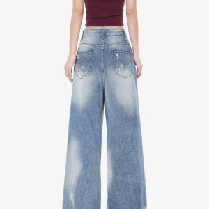 High-Waisted Loose Ripped Jeans for Women - American Style Summer Wide-Leg Pants, Draped Floor-Length Fashion