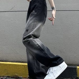 High-Waisted Loose Straight Wide-Leg Pants for Women - Casual Gradient Black American High Street Style