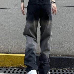 High-Waisted Loose Straight Wide-Leg Pants for Women - Casual Gradient Black American High Street Style