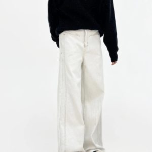 High-Waisted Loose Wide-Leg Denim Pants for Men - American Style Solid Color Versatile Korean Fashion Floor-Length Trousers
