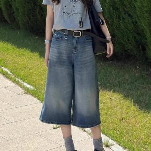 High-Waisted Loose Wide-Leg Denim Shorts for Women - Retro Summer Style, Versatile Slimming Mid-Length Design