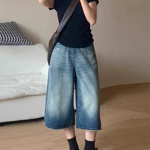 High-Waisted Loose Wide-Leg Denim Shorts for Women - Retro Summer Style, Versatile Slimming Mid-Length Design