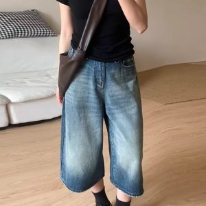 High-Waisted Loose Wide-Leg Denim Shorts for Women - Retro Summer Style, Versatile Slimming Mid-Length Design
