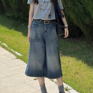 High-Waisted Loose Wide-Leg Denim Shorts for Women - Retro Summer Style, Versatile Slimming Mid-Length Design