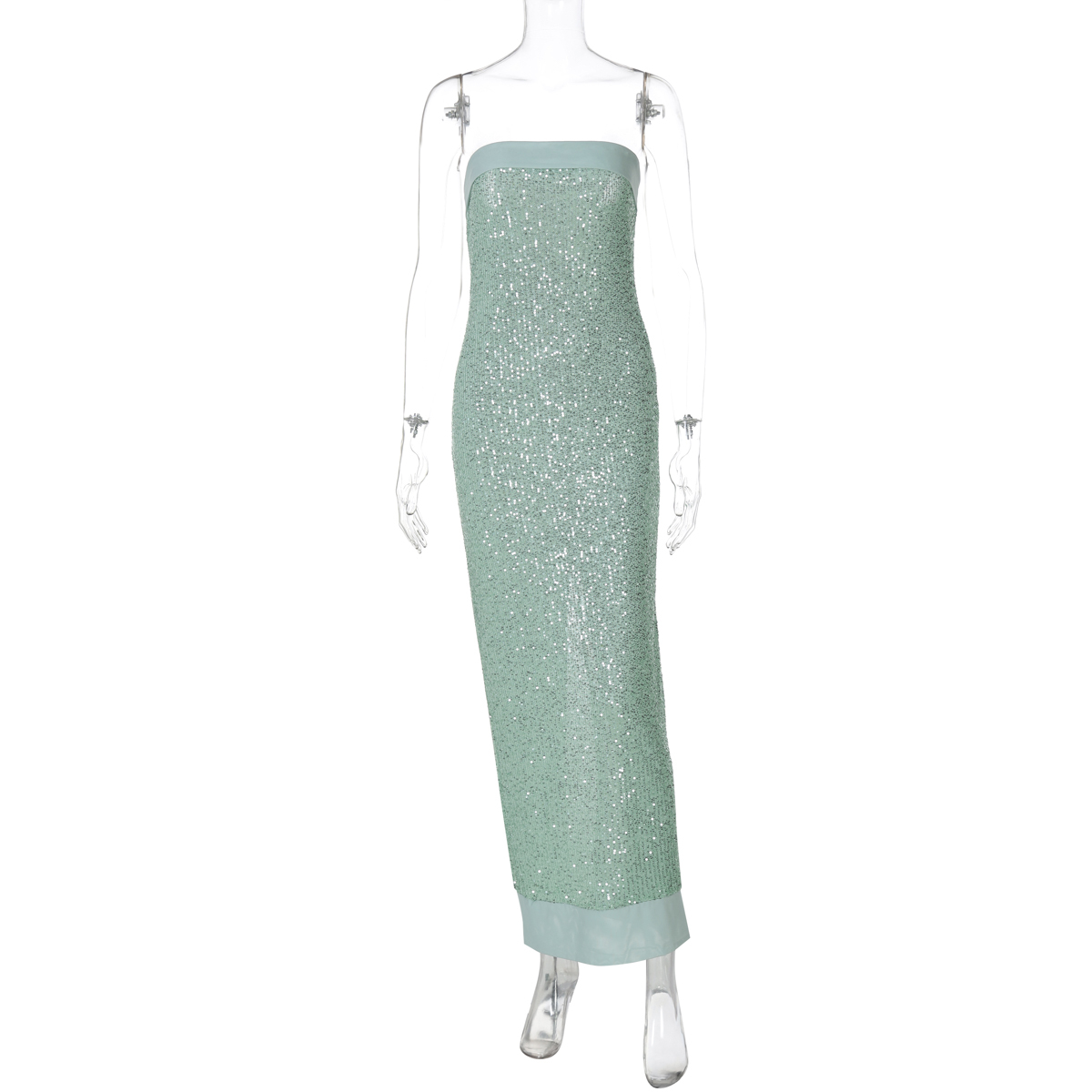 High-Waisted One-Shoulder Strapless Dress with Reflective Sequins and Mesh Lining - European & American Style for Women