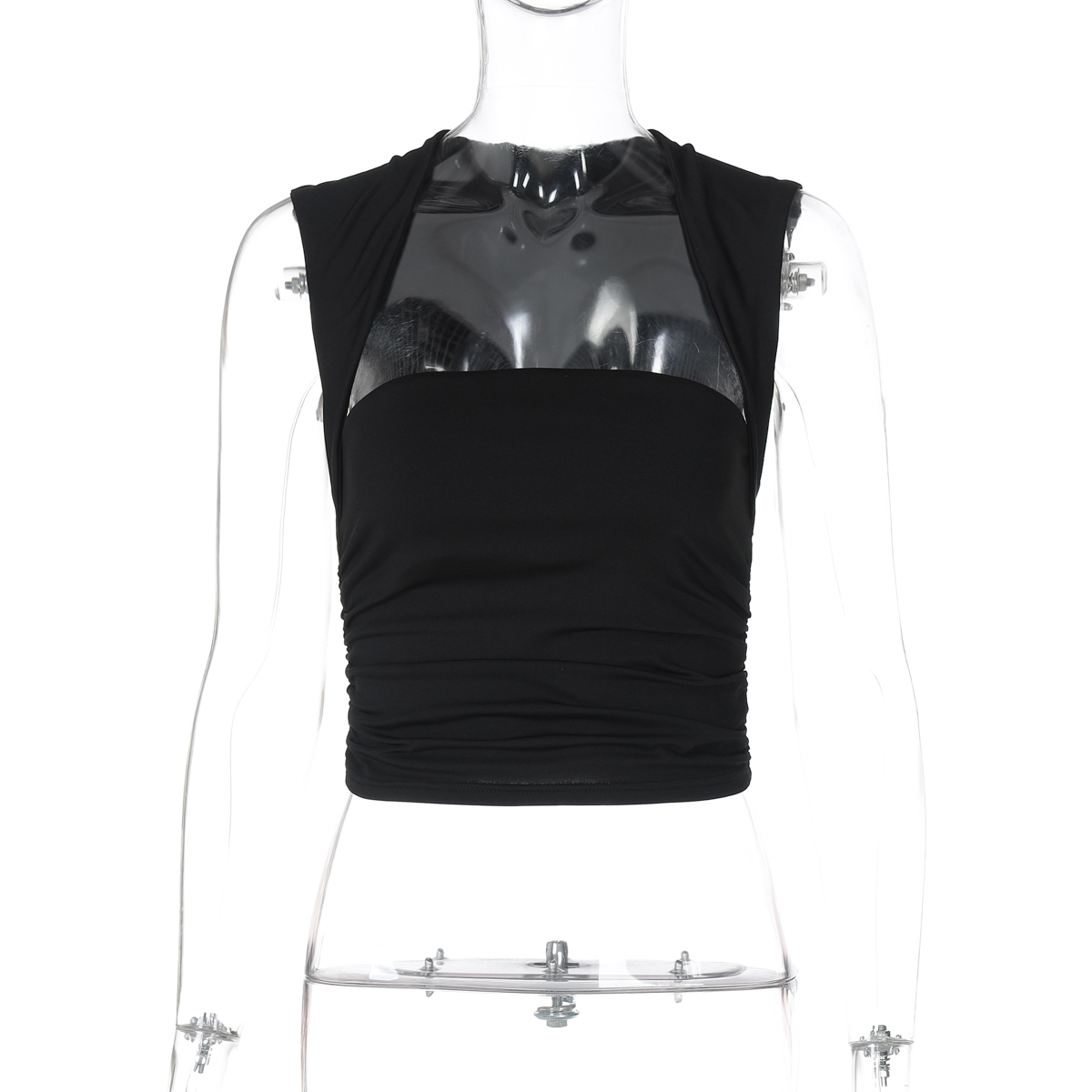 High-Waisted Pleated Camisole Crop Top for Women - Square Neck Sleeveless Summer Style, European American Instagram Trend