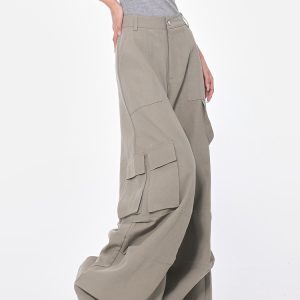High-Waisted Pleated Multi-Pocket Denim Pants for Women - Vintage American Workwear Casual Trousers
