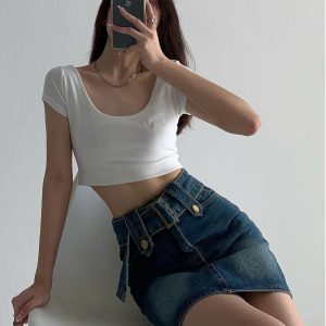 High-Waisted Plus Size Denim Mini Skirt for Women, Slim Fit A-Line Bodycon, Autumn Winter Fashion, Stylish and Comfortable