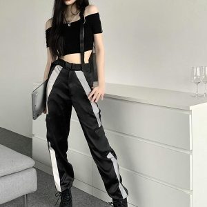 High-Waisted Reflective Cargo Pants for Women - Hip-Hop Street Style Functional Casual Pants for Jazz Dancing and Streetwear