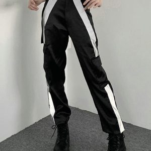 High-Waisted Reflective Cargo Pants for Women - Hip-Hop Street Style Functional Casual Pants for Jazz Dancing and Streetwear