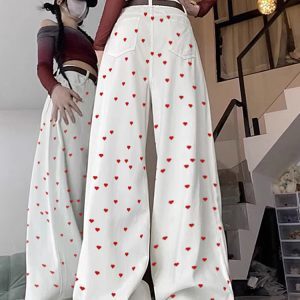 High-Waisted Retro Printed Women's Jeans, Casual Loose Straight Wide-Leg Pants, Trendy High Street Fashion, Y2K Style