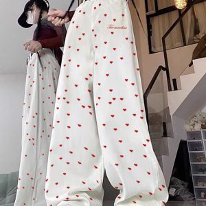 High-Waisted Retro Printed Women's Jeans, Casual Loose Straight Wide-Leg Pants, Trendy High Street Fashion, Y2K Style