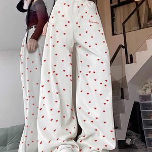 High-Waisted Retro Printed Women's Jeans, Casual Loose Straight Wide-Leg Pants, Trendy High Street Fashion, Y2K Style