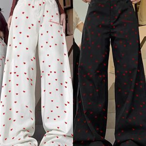 High-Waisted Retro Printed Women's Jeans, Casual Loose Straight Wide-Leg Pants, Trendy High Street Fashion, Y2K Style