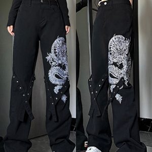 High-Waisted Slim-Fit Flared Jeans for Women - American-Style Embroidered Casual Pants, Trendy High Street Fashion