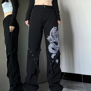 High-Waisted Slim-Fit Flared Jeans for Women - American-Style Embroidered Casual Pants, Trendy High Street Fashion