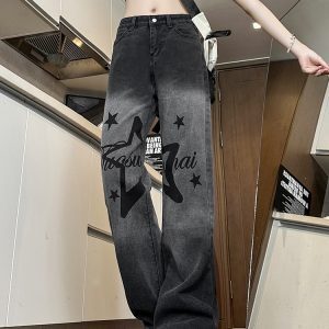 High-Waisted Slim-Fit Wide-Leg Women's Jeans - Trendy Casual American-Style High Street Fashion Pants