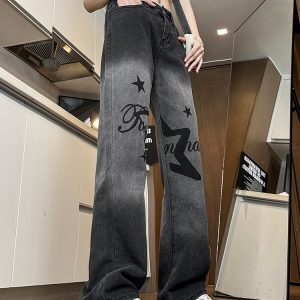 High-Waisted Slim-Fit Wide-Leg Women's Jeans - Trendy Casual American-Style High Street Fashion Pants