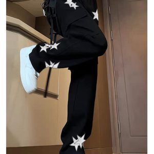 High-Waisted Star Embroidered Workwear Jeans for Women - Casual Loose Straight-Leg Wide-Leg Floor-Length Pants