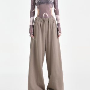 High-Waisted Straight Leg Cuffed Casual Pants for Tall Individuals - Loose Fit Sports Pants in Trendy American Style