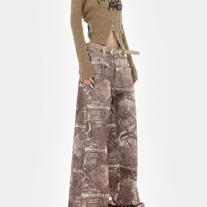 High-Waisted Straight-Leg Vintage Tie-Dye Print Jeans for Women - Early Autumn Wide-Leg Fashion Pants