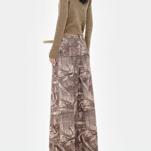 High-Waisted Straight-Leg Vintage Tie-Dye Print Jeans for Women - Early Autumn Wide-Leg Fashion Pants