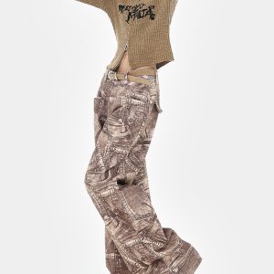 High-Waisted Straight-Leg Vintage Tie-Dye Print Jeans for Women - Early Autumn Wide-Leg Fashion Pants