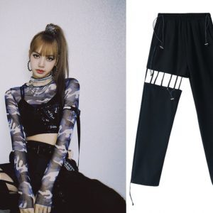 High-Waisted Tapered Cargo Pants & Jazz Performance Top - Trendy Lisa-Style Stage Outfit for Modern Fashion Enthusiasts