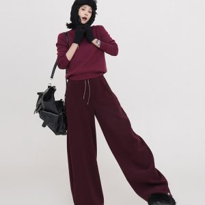 High-Waisted Thickened Straight Wide-Leg Pants for Women - Solid Color Loose Floor-Length Trousers in Korean Style for Autumn/Winter
