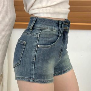 High-Waisted Vintage Distressed Denim Shorts for Women - Slim-Fit Stretchy Hot Pants for Summer Fashion