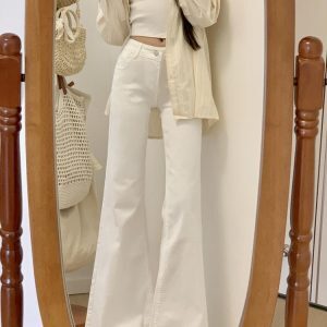 High-Waisted White Flared Jeans for Women, Summer 2025 Loose Wide-Leg Bell-Bottoms, Slimming Straight-Leg Style