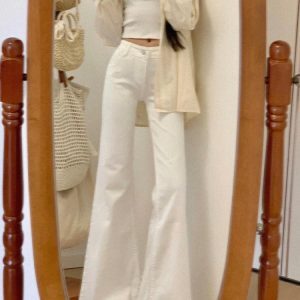 High-Waisted White Flared Jeans for Women, Summer 2025 Loose Wide-Leg Bell-Bottoms, Slimming Straight-Leg Style