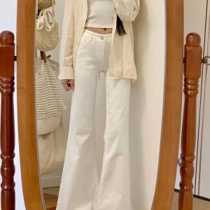High-Waisted White Flared Jeans for Women, Summer 2025 Loose Wide-Leg Bell-Bottoms, Slimming Straight-Leg Style