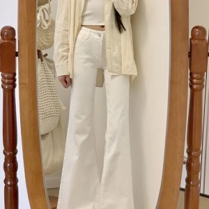 High-Waisted White Flared Jeans for Women, Summer 2025 Loose Wide-Leg Bell-Bottoms, Slimming Straight-Leg Style