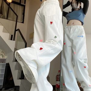 High-Waisted White Wide-Leg Jeans for Women, Summer 2025 American Style, Slimming Loose Straight-Leg Floor-Length Pants