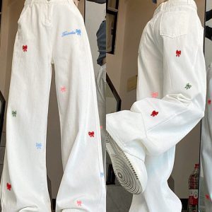 High-Waisted White Wide-Leg Jeans for Women, Summer 2025 American Style, Slimming Loose Straight-Leg Floor-Length Pants