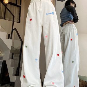 High-Waisted White Wide-Leg Jeans for Women, Summer 2025 American Style, Slimming Loose Straight-Leg Floor-Length Pants
