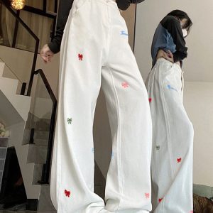 High-Waisted White Wide-Leg Jeans for Women, Summer 2025 American Style, Slimming Loose Straight-Leg Floor-Length Pants