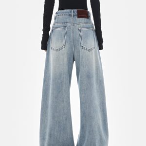 High-Waisted Wide-Leg Cargo Jeans for Women - American Style High Street Loose Banana Pants, Trendy Curved Knife Design