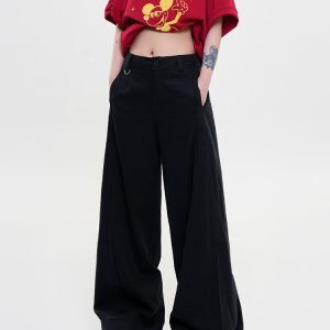 High-Waisted Wide-Leg Casual Pants for Women - Summer Korean Style, Loose-Fitting, Flared, Slimming, Floor-Length Trousers