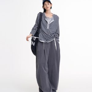 High-Waisted Wide-Leg Casual Pants for Women - Summer Korean Style Loose Floor-Length Trousers