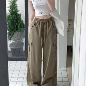 High-Waisted Wide-Leg Jogger Pants for Petite Women - American Style Spicy Girl Jazz Dance Outfit