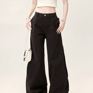 High-Waisted Wide-Leg Pants for Women - Vintage Chic Black Jeans, Loose Fit, Autumn Style, Spicy High Street Trendy Fashion