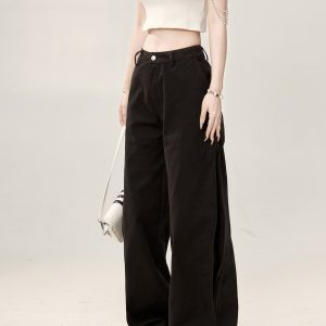 High-Waisted Wide-Leg Pants for Women - Vintage Chic Black Jeans, Loose Fit, Autumn Style, Spicy High Street Trendy Fashion