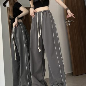 High-Waisted Wide-Leg Straight Pants for Women, American Jazz Dance & K-Pop Street Style Sweatpants