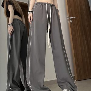 High-Waisted Wide-Leg Straight Pants for Women, American Jazz Dance & K-Pop Street Style Sweatpants