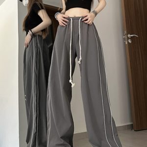 High-Waisted Wide-Leg Straight Pants for Women, American Jazz Dance & K-Pop Street Style Sweatpants
