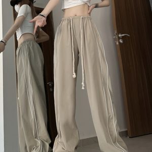 High-Waisted Wide-Leg Straight Pants for Women, American Jazz Dance & K-Pop Street Style Sweatpants
