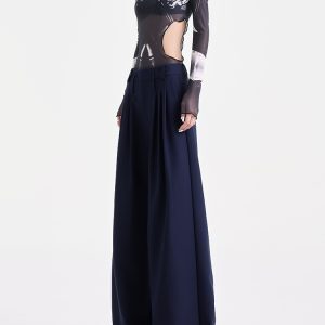 High-Waisted Wide-Leg Suit Pants for Women - Casual Pleated Floor-Length Trousers - Stylish Autumn Fashion