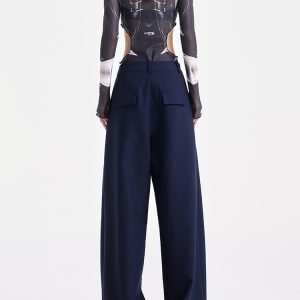 High-Waisted Wide-Leg Suit Pants for Women - Casual Pleated Floor-Length Trousers - Stylish Autumn Fashion